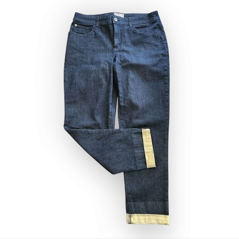 Chico's Metallic Gold Cuffed Ankle Jeans 0.5